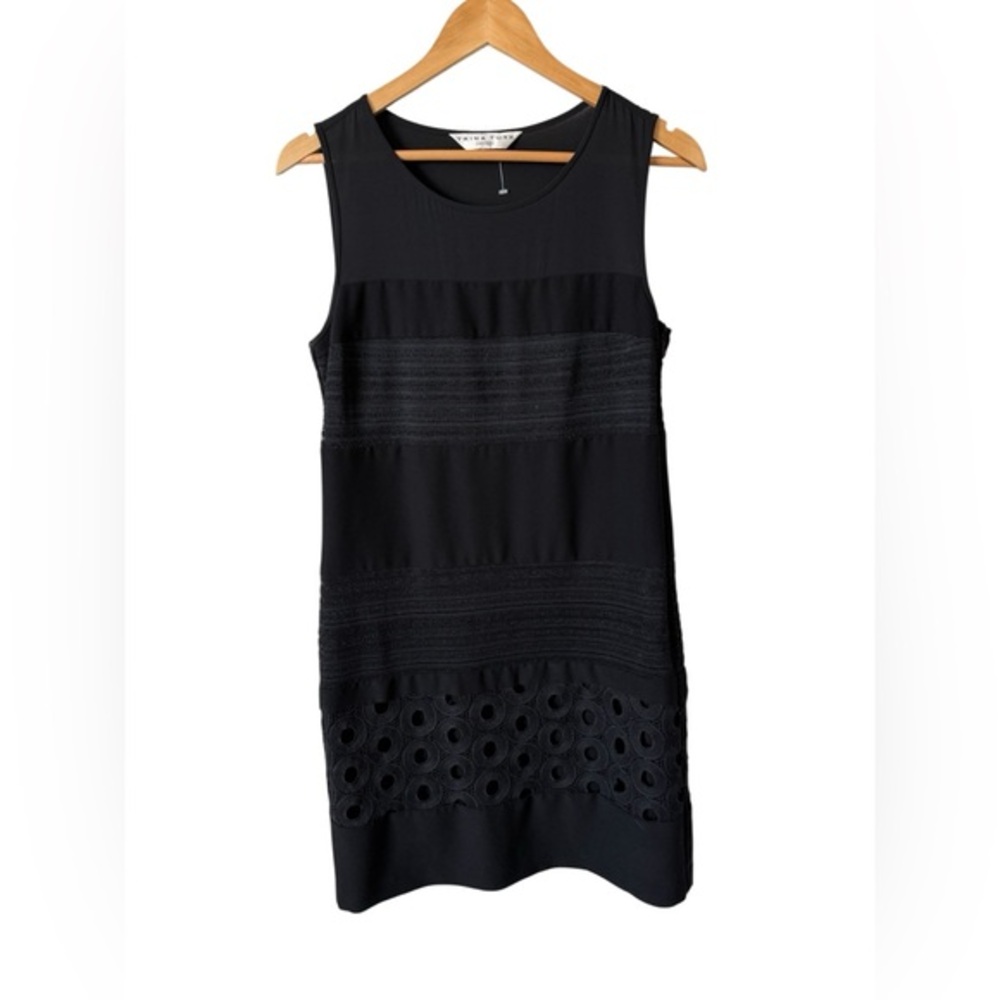 Trina Turk Black Sleeveless Shift Dress‎ Eyelet Hem Small